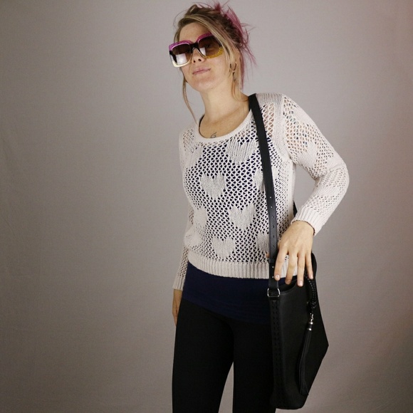 LC Lauren Conrad Sweaters - LAUREN CONRAD Heart Knit Pullover Sweater Ivory